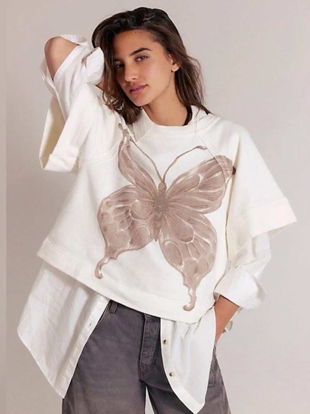 Free People Dahlia Butterfly Tee Tofu Ivory Combo